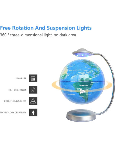 Globo Flotante RNUIE 20 cm LED Rotación 3D Mapa del Mundo