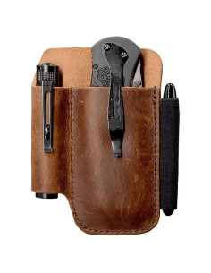 Funda de Cuero Diodrio para Cuchillo EDC Castaño 11.43 cm