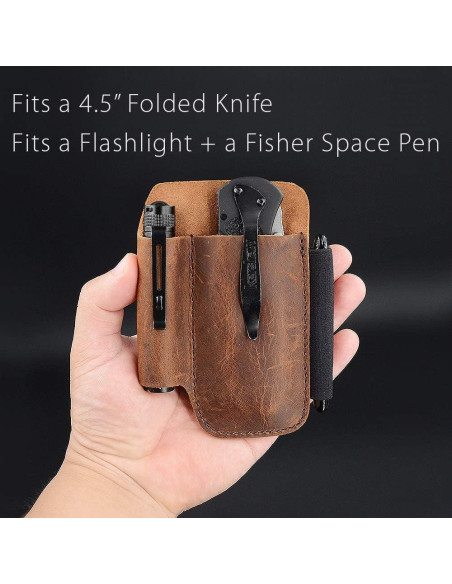 Funda de Cuero Diodrio para Cuchillo EDC Castaño 11.43 cm