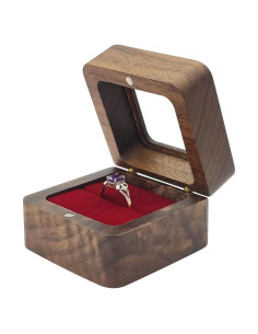 Caja de Anillo Cuadrada WisePoint de Madera y Esponja Roja