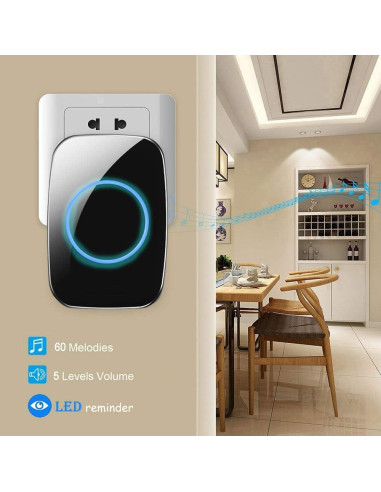 Timbre Inalámbrico FullHouse IP44 2 Botones 4 Receptores