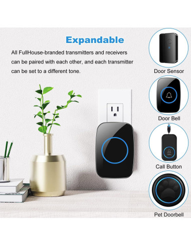 Timbre Inalámbrico FullHouse IP44 2 Botones 4 Receptores