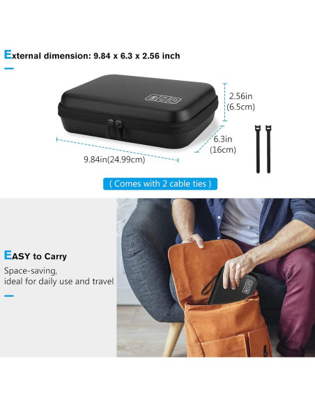 ProCase Funda Dura Organizador Electrónico Grande Negro