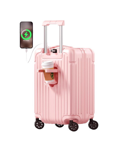 Maleta de Mano Krute 20 cm con USB y Ruedas Dobles Rosa