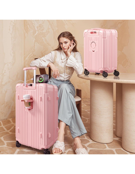 Maleta de Mano Krute 20 cm con USB y Ruedas Dobles Rosa