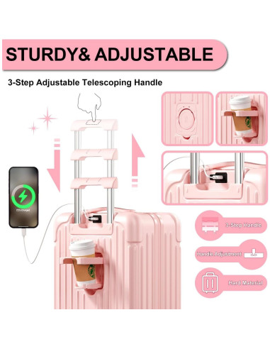 Maleta de Mano Krute 20 cm con USB y Ruedas Dobles Rosa