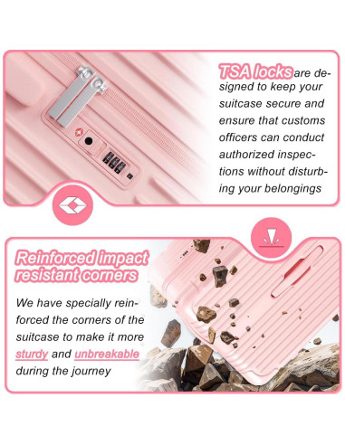 Maleta de Mano Krute 20 cm con USB y Ruedas Dobles Rosa