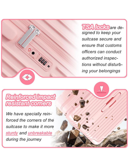 Maleta de Mano Krute 20 cm con USB y Ruedas Dobles Rosa