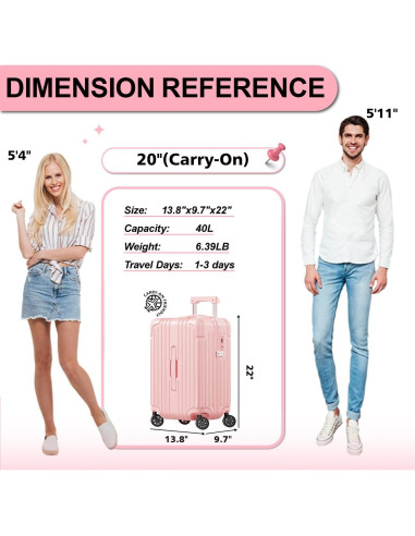 Maleta de Mano Krute 20 cm con USB y Ruedas Dobles Rosa