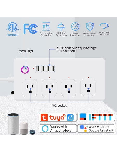 Tablero de Protección Inteligente ZigBee XENON 4 Salidas 2 USB