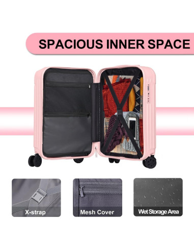 Maleta de Mano Krute 20 cm con USB y Ruedas Dobles Rosa