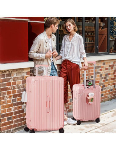 Maleta de Mano Krute 20 cm con USB y Ruedas Dobles Rosa