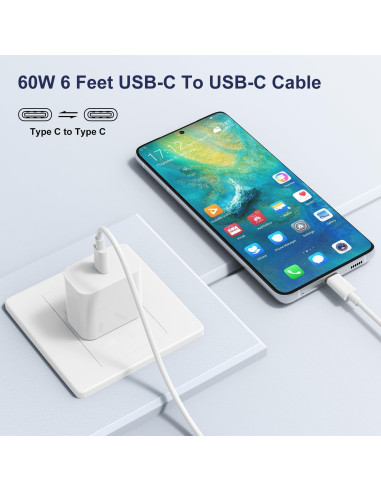 Cable USB C a USB C 60W 1.83m Hefaao Carga Rápida