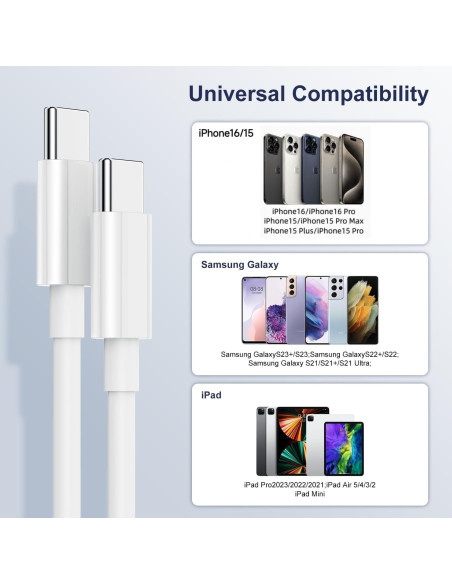 Cable USB C a USB C 60W 1.83m Hefaao Carga Rápida