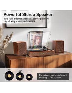 Reproductor de Vinilo TANLANIN TE-2028BR Madera 3 Velocidades 2