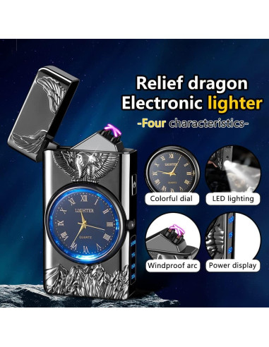 Encendedor Eléctrico GADATOP Águila Negro - Plasma a Prueba de Viento