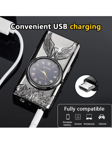 Encendedor Eléctrico GADATOP Águila Negro - Plasma a Prueba de Viento