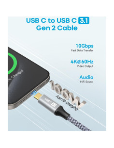 Cable USB C a USB C CLEEFUN 1m 10Gbps 4K 100W Carga Rápida 2