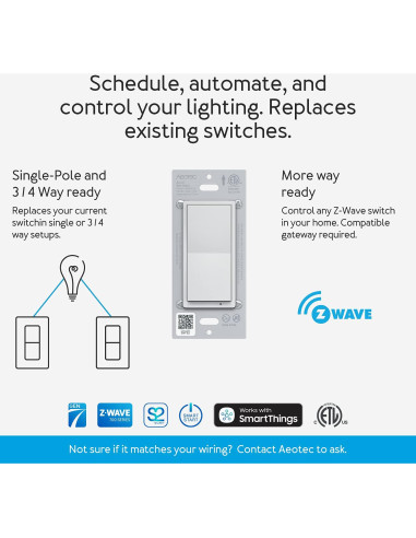 Interruptor de Pared Aeotec Z-Wave Plus Gen7 On/Off 150W