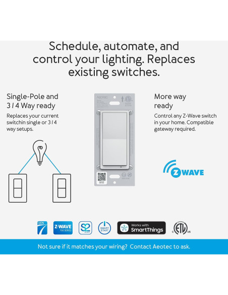 Interruptor de Pared Aeotec Z-Wave Plus Gen7 On/Off 150W