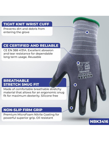 Guantes de Trabajo Nugear NBK3416 - 12 Pares, Nitrilo