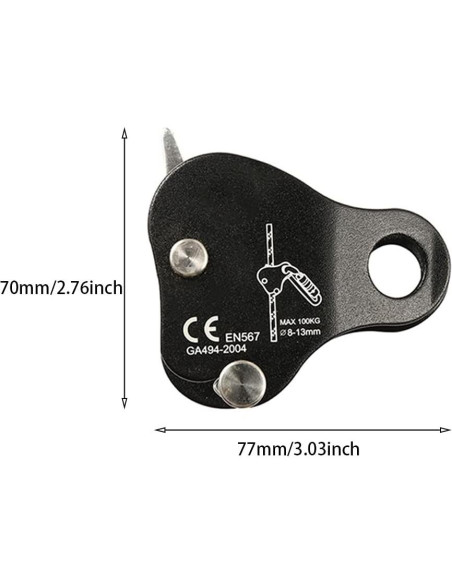 Agarre de Cuerda de Escalada QKDS 100 kg Autocierre Negro
