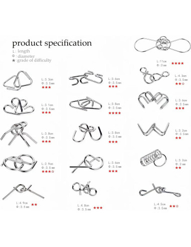 Juego de Rompecabezas de Alambre Metálico AUKEXIY 24 Piezas