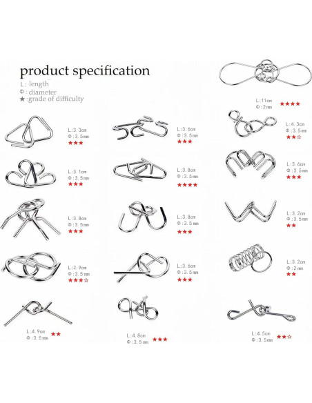 Juego de Rompecabezas de Alambre Metálico AUKEXIY 24 Piezas