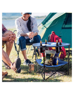 Mesa de Camping Plegable Wakeman Azul 2 Niveles 4 Portavasos