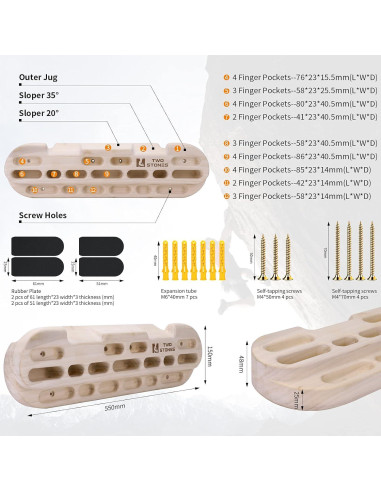 Tabla de Escalada TWO STONES Hangboard Madera Natural Entrenamiento