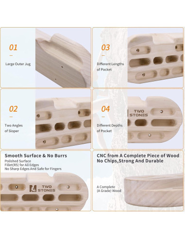 Tabla de Escalada TWO STONES Hangboard Madera Natural Entrenamiento