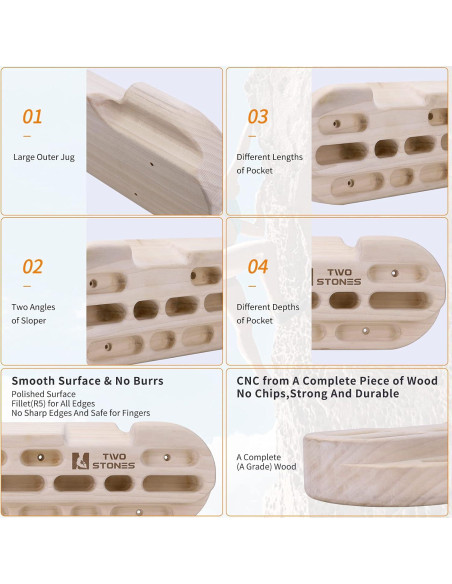 Tabla de Escalada TWO STONES Hangboard Madera Natural Entrenamiento