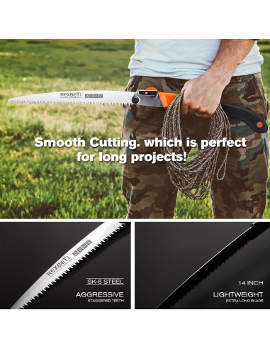 Sierra Plegable REXBETI 35.56 cm para Poda y Recorte
