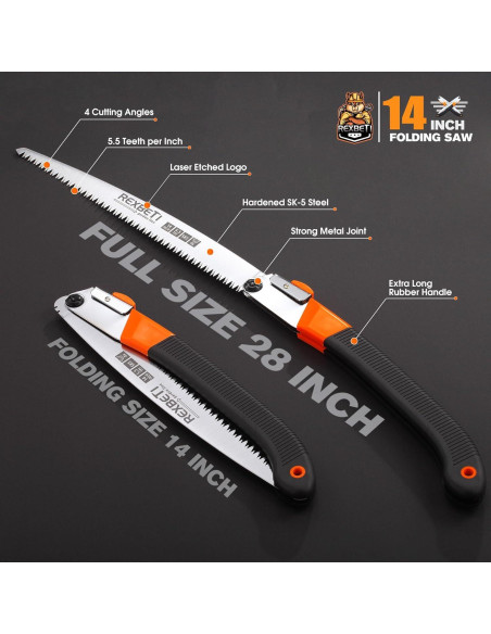 Sierra Plegable REXBETI 35.56 cm para Poda y Recorte