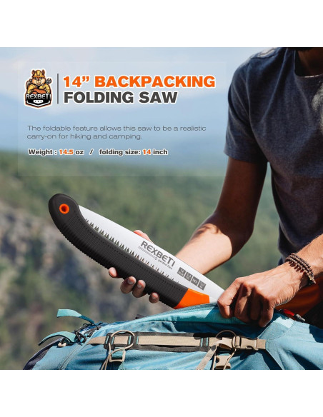 Sierra Plegable REXBETI 35.56 cm para Poda y Recorte