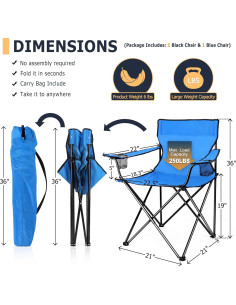 Silla de Camping Joyfair Plegable 113 kg 2 Portavasos 2