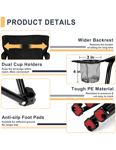 Silla de Camping Joyfair Plegable 113 kg 2 Portavasos
