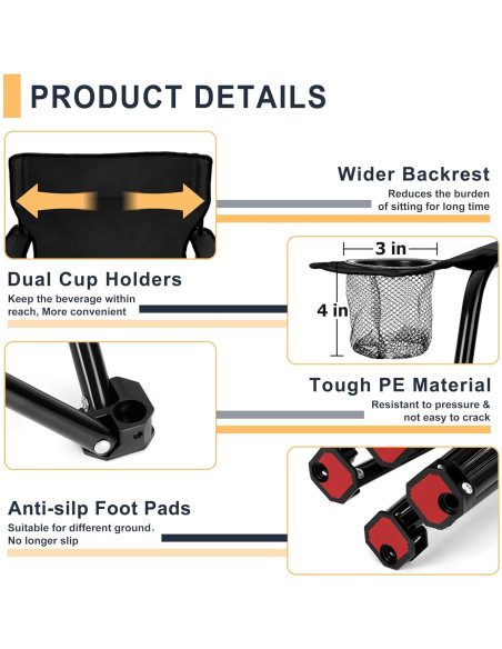 Silla de Camping Joyfair Plegable 113 kg 2 Portavasos