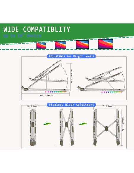 Soporte de Laptop Aluminio OMurga Ajustable Plegable Plata