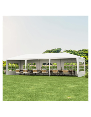 Carpa de Fiesta Tangkula 3.05x9.14m Blanca con 6 Paredes