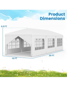 Carpa de Fiesta Tangkula 3.05x9.14m Blanca con 6 Paredes 2