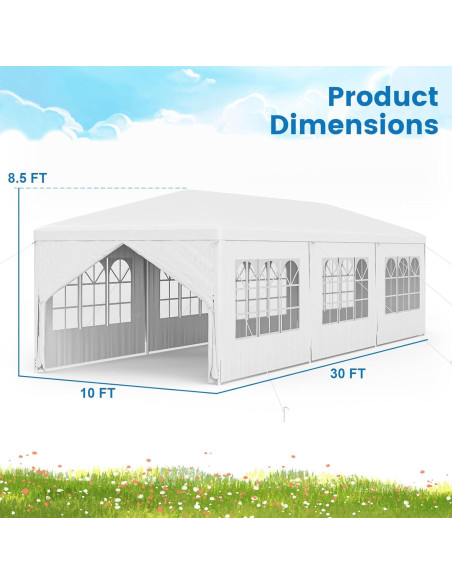 Carpa de Fiesta Tangkula 3.05x9.14m Blanca con 6 Paredes
