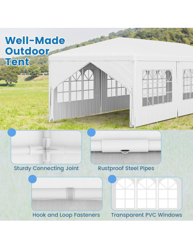 Carpa de Fiesta Tangkula 3.05x9.14m Blanca con 6 Paredes