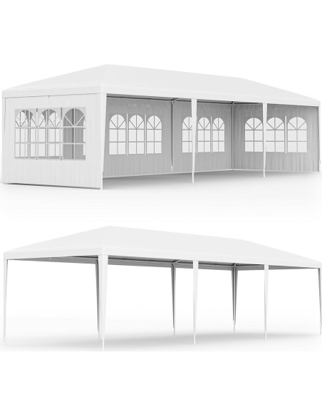 Carpa de Fiesta Tangkula 3.05x9.14m Blanca con 6 Paredes