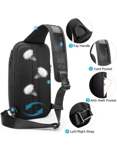 BANGE Bolsa Cruzada Impermeable para Hombres - Negro 2