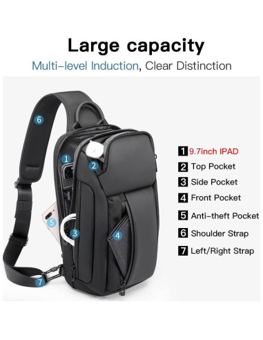 BANGE Bolsa Cruzada Impermeable para Hombres - Negro