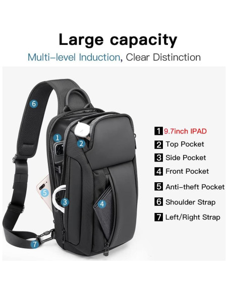 BANGE Bolsa Cruzada Impermeable para Hombres - Negro