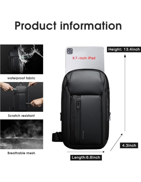 BANGE Bolsa Cruzada Impermeable para Hombres - Negro