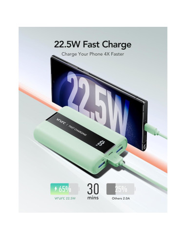 Banco de Energía VRURC 20000mAh Carga Rápida USB C Verde