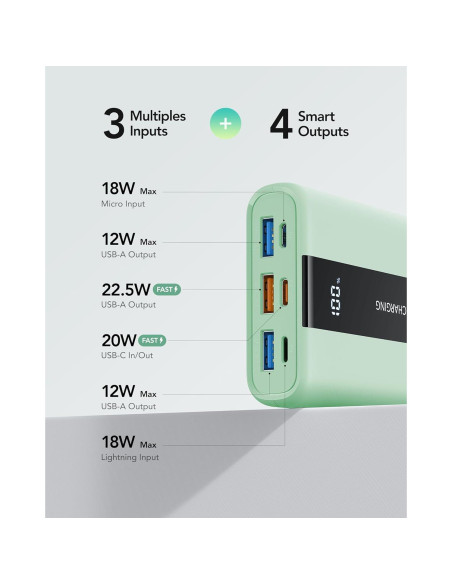 Banco de Energía VRURC 20000mAh Carga Rápida USB C Verde